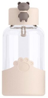 Leuke Cartoon 3D Beer Glas Water Fles Eenvoudige Hittebestendige Transparant Drink Fles Lekvrije Thee Cup Met Draagbare touw Beige