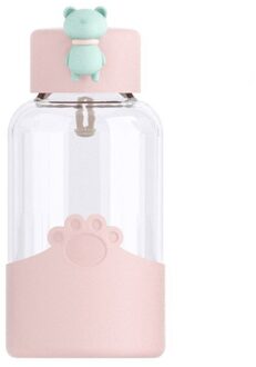 Leuke Cartoon 3D Beer Glas Water Fles Eenvoudige Hittebestendige Transparant Drink Fles Lekvrije Thee Cup Met Draagbare touw Roze