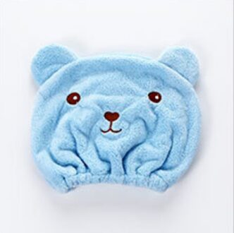 Leuke Cartoon Beer Vrouwen Meisjes Dames Microfiber Nuttig Snel Droog Haar Hoed Haar Tulband Cap Zwemmen Drogen Handdoek Hoofd Wrap hoed Blauw