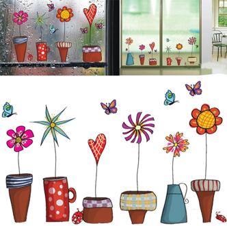 Leuke Cartoon Bloem Vlinder muurstickers DIY Decal vensterglas Muur decor Home Decoratie kids kinderen kamer decor