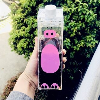 Leuke Cartoon Creatieve Outdoor Camping Plastic Fles Dier Koe Kat Water Drinken Flessen Thuis Kinderen Ontbijt Melk Ketel Roze