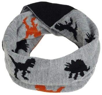 Leuke Cartoon Dinosaurus Jacquard Wol Gebreide Kinderen Sjaal Winter Jongen Meisje Elastische Dikke Winddicht Neck Guard Warm Sjaal O76 grijs