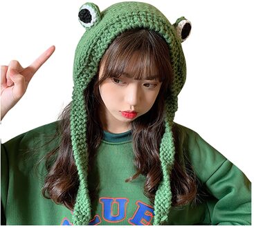 Leuke Cartoon Grote Ogen Mode Trui Hoed Vrouwen Meisjes Gebreide Oor Bescherming Winddicht Warme Comfortabele Hoed # G30