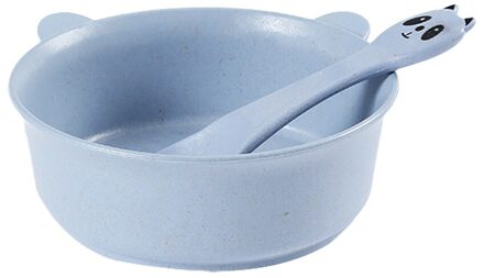 Leuke Cartoon Panda 'S Diner Rijst Serveerschaal Soep Eten Lepel Tarwe-Stro Kinderen Servies Servies Dishesd Bowls blauw