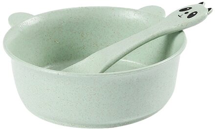 Leuke Cartoon Panda 'S Diner Rijst Serveerschaal Soep Eten Lepel Tarwe-Stro Kinderen Servies Servies Dishesd Bowls groen