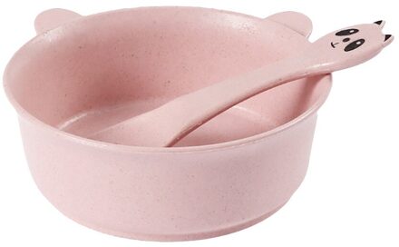 Leuke Cartoon Panda 'S Diner Rijst Serveerschaal Soep Eten Lepel Tarwe-Stro Kinderen Servies Servies Dishesd Bowls roze