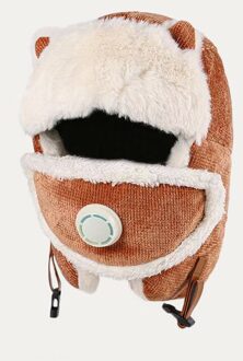 Leuke Cartoon Ski Winddicht Warme Muts Met Gezicht Cover En Ademhaling Klep Winter Zachte Comfortabele Caps Voor Winter Outdoor koffie
