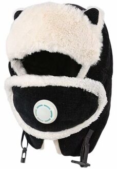 Leuke Cartoon Ski Winddicht Warme Muts Met Gezicht Cover En Ademhaling Klep Winter Zachte Comfortabele Caps Voor Winter Outdoor zwart