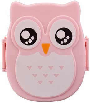 Leuke Cartoon Uil Lunchbox Twee Grids Voedsel Container Opbergdoos Reizen Picknick Draagbare Bento Box Koelkast Voedsel Organizer