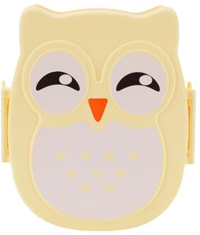 Leuke Cartoon Uil Lunchbox Voedsel Container Draagbare Kids Student Lunchbox Bento Box Container Met Vakken Geval Opbergdoos geel
