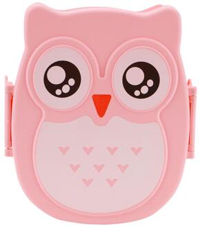 Leuke Cartoon Uil Lunchbox Voedsel Container Draagbare Kids Student Lunchbox Bento Box Container Met Vakken Geval Opbergdoos Roze