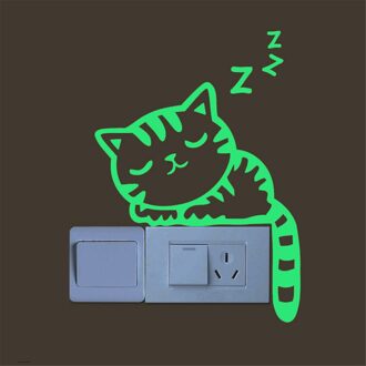 Leuke Creatieve Kitten Kat Lichtgevende Noctilucent Glow Switch Muursticker Home Dubbelzijdig Visuele Lichtgevende Schakelaar Sticker #25 1