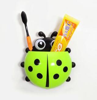 Leuke Creatieve Zeven-Ster Lieveheersbeestje Tandenborstelhouder, Sterke Zuignap Tandenborstel Opbergrek, Tandpasta Cleanser Rack groen