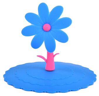 Leuke Deksel-Siliconen Bloemen Sieren Water Drinkbeker Deksel Siliconen Anti-stof Kom Cover Cup Seals Glazen Mokken cap blauw