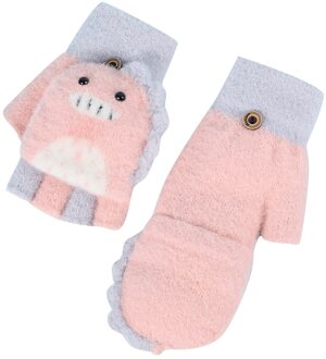 Leuke Dier Fluwelen Handschoenen Meisjes Omgedraaid Half Vinger Handschoenen Guantes Invierno Outdoor Kids Handschoenen Winter Kinderen Handschoenen roze
