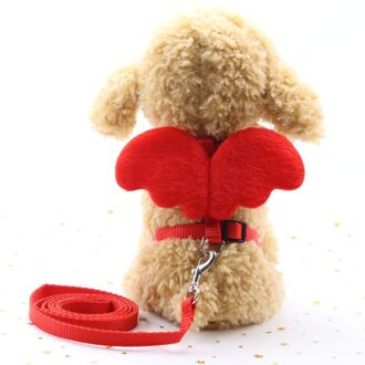 Leuke Engel Pet Dog Harness En Leash Set Voor Kleine Honden Kat Kitten 4 Kleur Leads Riemen Verstelbare Halsbanden Huisdier accessoires Rood / M