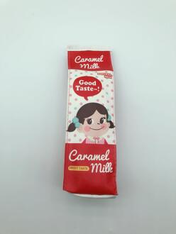 Leuke fun etui school etui cartoon lederen melk pen box briefpapier tas schoolbenodigdheden Rood