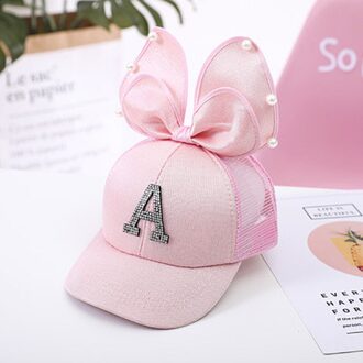 Leuke Grote Boog Kinderen Baseball Cap Parel Strass Brief Meisjes Zonnehoed Zomer Verstelbare Kids Caps roze mesh