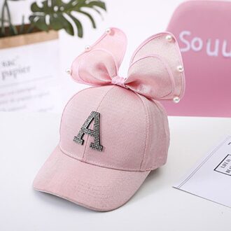 Leuke Grote Boog Kinderen Baseball Cap Parel Strass Brief Meisjes Zonnehoed Zomer Verstelbare Kids Caps roze