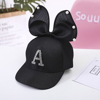 Leuke Grote Boog Kinderen Baseball Cap Parel Strass Brief Meisjes Zonnehoed Zomer Verstelbare Kids Caps zwart
