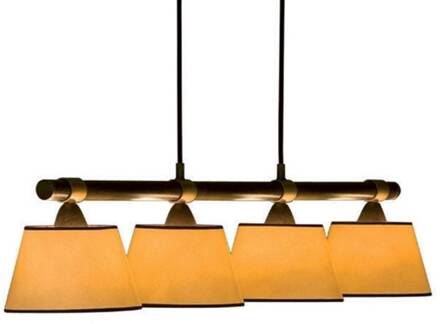 Leuke hanglamp LIVING TABLE met 4 kappen bruinzwart, antiek-messing, crème