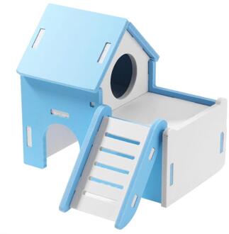 Leuke Hout Hamster Huis Bekijken Dek Ladder Hamster Huis Kleine Huisdieren Rat Muis Hut Nest Huisdier Slapen Blokhut Milieuvriendelijke hout Blauw