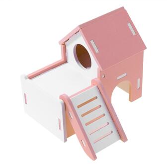 Leuke Hout Hamster Huis Bekijken Dek Ladder Hamster Huis Kleine Huisdieren Rat Muis Hut Nest Huisdier Slapen Blokhut Milieuvriendelijke hout Roze