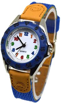 Leuke Jongens Meisjes Quartz Horloge Kids Kinderen Stof Band Student Tijd Klok Horloge HEE889 donker blauw