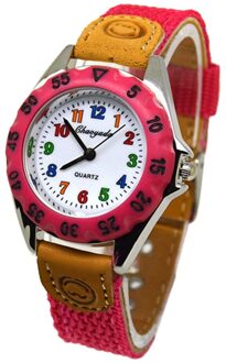 Leuke Jongens Meisjes Quartz Horloge Kids Kinderen Stof Band Student Tijd Klok Horloge NIN668 Roze