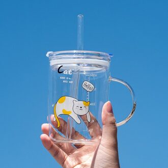 Leuke Kat Glas Patroon Glas Met Stro Keuken Sap Melk Thee Koffie Wijn Creatieve Cup Voor Kinderpark Water mok B