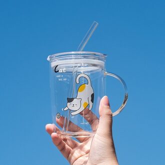 Leuke Kat Glas Patroon Glas Met Stro Keuken Sap Melk Thee Koffie Wijn Creatieve Cup Voor Kinderpark Water mok