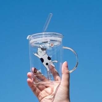 Leuke Kat Glas Patroon Glas Met Stro Keuken Sap Melk Thee Koffie Wijn Creatieve Cup Voor Kinderpark Water mok