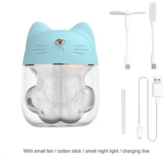 Leuke Kat Klauw Cup Luchtbevochtiger Usb Desktop Diffuser Mist Maker Ultrasone Luchtbevochtiger Kleurrijke Nachtlampje Blauw
