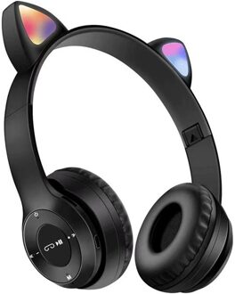 Leuke Kat Oren Bluetooth 5.0 Draadloze Hoofdtelefoon Met Microfoon Kan Controle Led Kid Meisje Stereo Muziek Helm Telefoon Headset 1