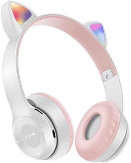 Leuke Kat Oren Bluetooth 5.0 Draadloze Hoofdtelefoon Met Microfoon Kan Controle Led Kid Meisje Stereo Muziek Helm Telefoon Headset 2