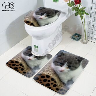 Leuke Kat Patroon Cartoon Funny Stitch 3D Gedrukt Badkamer Voetstuk Tapijt Deksel Wc Cover Badmat Set Stijl-3 1