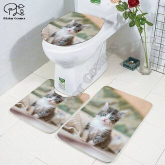 Leuke Kat Patroon Cartoon Funny Stitch 3D Gedrukt Badkamer Voetstuk Tapijt Deksel Wc Cover Badmat Set Stijl-3 2
