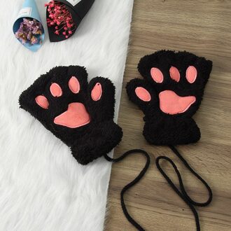 Leuke Kat Poot Pluizige Klauw Vingerloze Handschoenen Warme Zachte Pluche Vingerloze Panda Handschoen Half Vinger Vrouwen Winter Dragen Kerstcadeaus 1