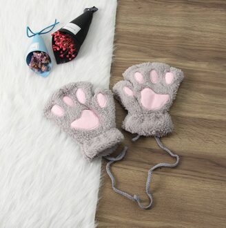 Leuke Kat Poot Pluizige Klauw Vingerloze Handschoenen Warme Zachte Pluche Vingerloze Panda Handschoen Half Vinger Vrouwen Winter Dragen Kerstcadeaus 2