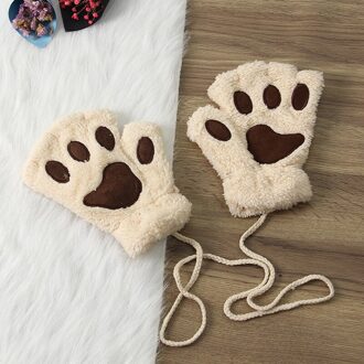 Leuke Kat Poot Pluizige Klauw Vingerloze Handschoenen Warme Zachte Pluche Vingerloze Panda Handschoen Half Vinger Vrouwen Winter Dragen Kerstcadeaus 3