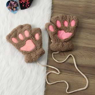 Leuke Kat Poot Pluizige Klauw Vingerloze Handschoenen Warme Zachte Pluche Vingerloze Panda Handschoen Half Vinger Vrouwen Winter Dragen Kerstcadeaus 4