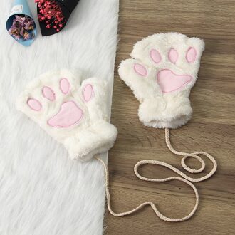 Leuke Kat Poot Pluizige Klauw Vingerloze Handschoenen Warme Zachte Pluche Vingerloze Panda Handschoen Half Vinger Vrouwen Winter Dragen Kerstcadeaus 5