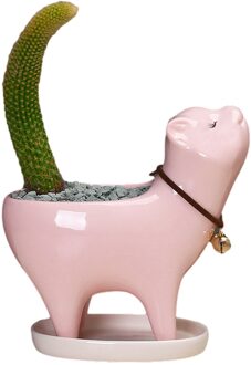 Leuke Kat Staart Bloempot Keramische Persoonlijkheid Cartoon Dier Pot Succulent Saguaro Bloempot Home Decor roze