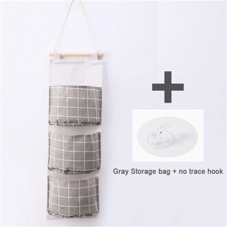 Leuke Katoenen Lijn Opknoping Organizer Bag Plaid Patroon 3 Grids Muur Diverse Make-Up Rack Sieraden Opbergdoos Mand Woondecoratie stijl 3