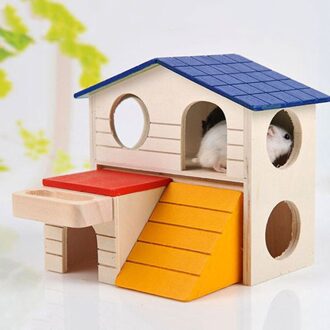 Leuke Kleine Dier Dubbele Laag Cabine Klimmen Huis Speelgoed Huisdier Hamster Egel Houten Nest Slapen Non Slip Hideout Luxe Kooi