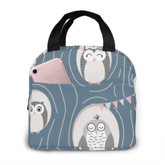 Leuke Kleurrijke Uilen Koeltas Draagbare Rits Thermische Lunch Tas Handig Lunchbox Tote Voedsel Zak zwart 7