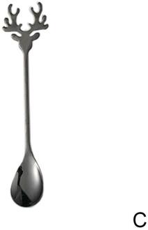Leuke Lepel Roestvrij Staal Antlers Vorm Koffielepel Dessertlepel Ijs Kerst Gewei Thee Tiny Roeren Lepels zwart