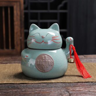 Leuke Lucky Cat Creatieve Porselein Verzegelde Opslagtank Pu'er Rood/Groene Thee Kung Fu Thee Pot Decoratie Mooie Cartoon kat Theepot L-about 14.5x14cm / geyao Luck kat