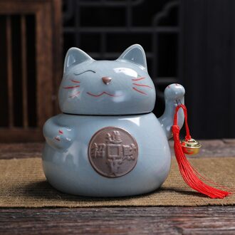 Leuke Lucky Cat Creatieve Porselein Verzegelde Opslagtank Pu'er Rood/Groene Thee Kung Fu Thee Pot Decoratie Mooie Cartoon kat Theepot L-about 14.5x14cm / ruyao Luck kat
