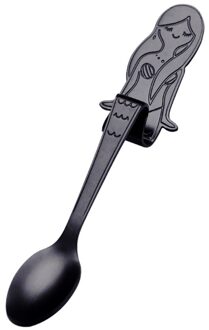 Leuke Mermaid Theelepel Handvat Lepels Suiker Dessert Bestek Opknoping Cup Koffie Thee Drinken Gereedschap Roestvrij Staal Keuken Gadget zwart